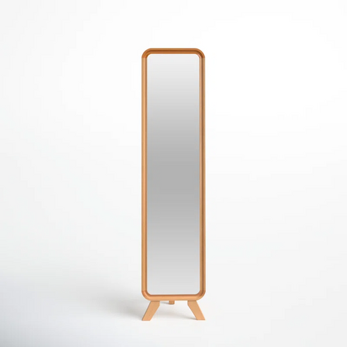 Small bedroom setup with bamboo floor mirror and natural decor - Akway