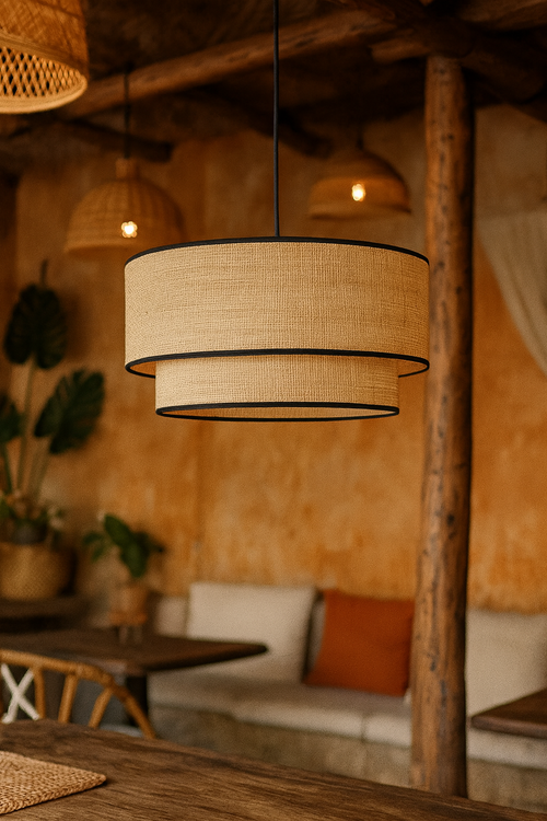 Jute hanging light glowing warm for a festive Indian home - Akway