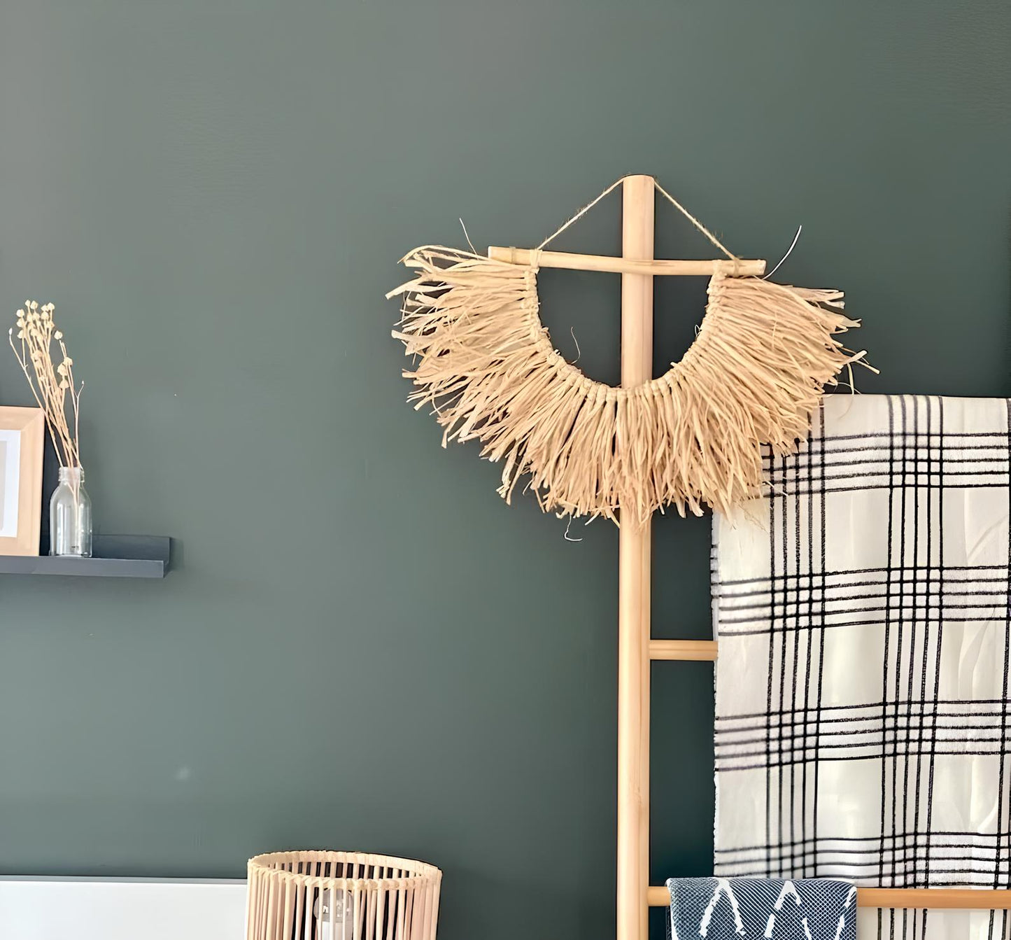 Wicker Wall Basket | Rattan Wall Decor | Bamboo Basket Decor - Kimaya - Akway