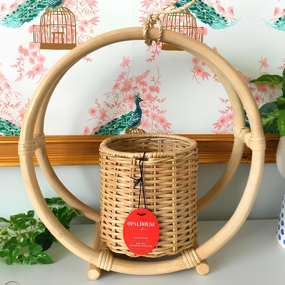 Rattan Hanging Plant Pots | Cane Hanging Flower Pots | Bamboo Hanging Planters - Ishita - Akway