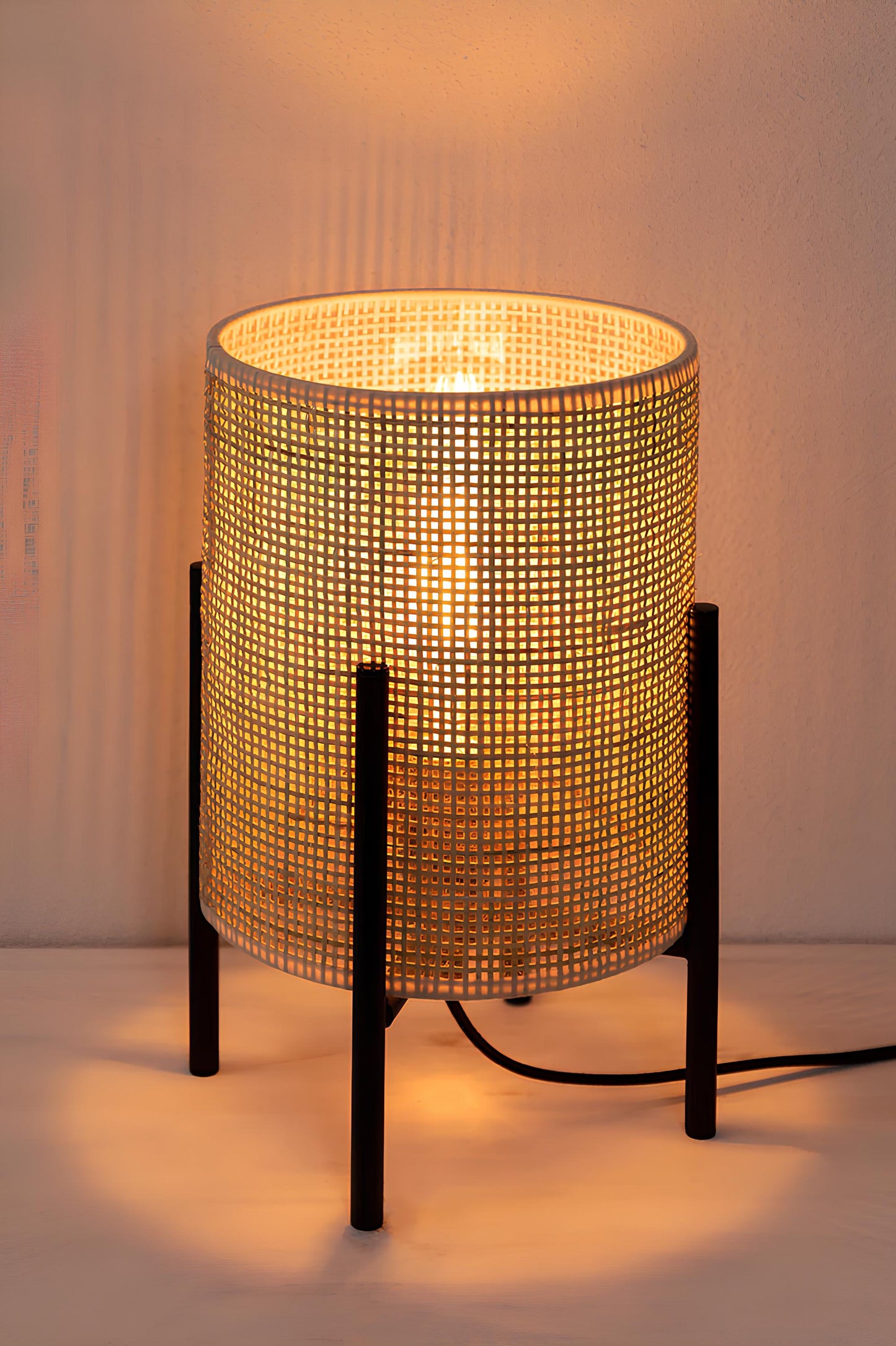 Rattan Table lamp for Living room | Bamboo Bedside table lamp | Cane Table lamp - Mirai - Akway