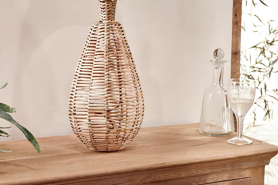 Rattan Table lamp for Living room | Bamboo Bedside table lamp | Cane Table lamp -Navya by Akway