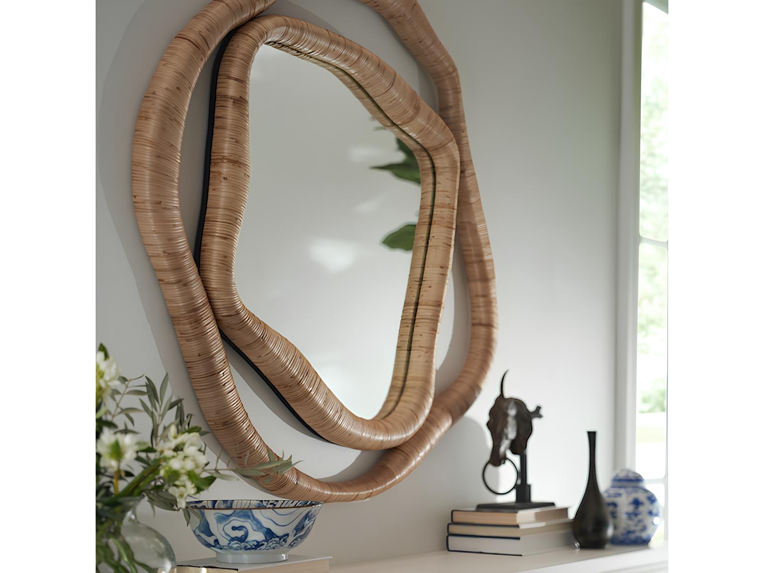 Bamboo Wall Mirror for living room | Cane Wall Mirror | Rattan Mirror - Shrishti - Akway Uncategorized (Image 1)