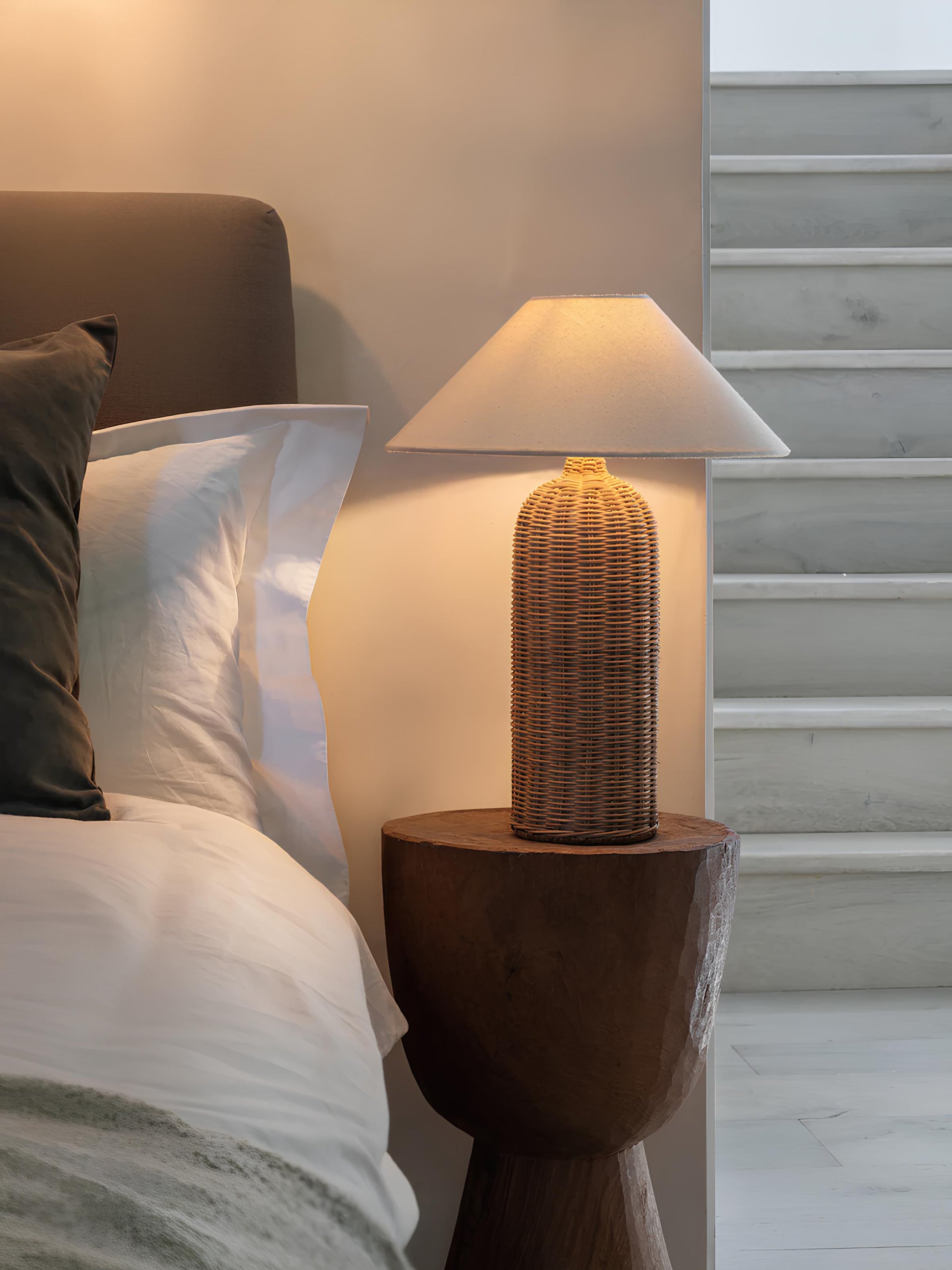 Rattan Table lamp for Living room | Bamboo Bedside table lamp | Cane Table lamp -Rebecca - Akway