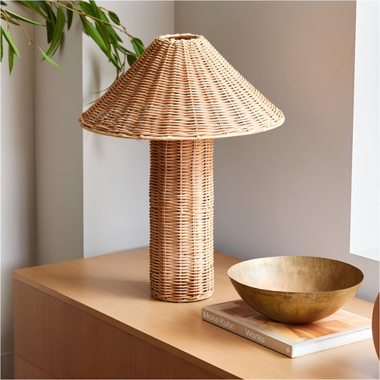 Rattan Table lamp for Living room | Bamboo Bedside table lamp | Cane Table lamp -Shrishti - Akway