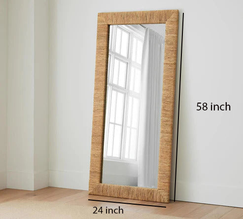 Bamboo Floor Mirror for living room | Cane Mirror | Rattan Mirror - Chahna - Akway Uncategorized (Image 5)
