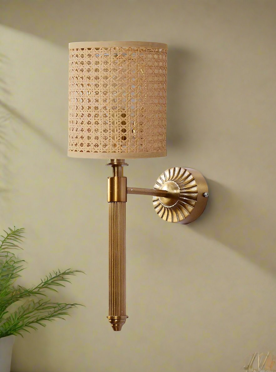 Bamboo Wall Lamp For Living Room | Rattan Wall Scone - Eshana - Akway Lighting > Wall Lamps & Sconces (Image 1)