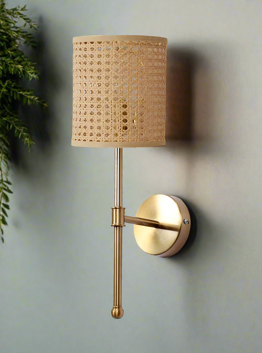 Rattan Wall Lamp For Living Room | Cane Wall Light - Avni - Akway Lighting > Wall Lamps & Sconces (Image 4)