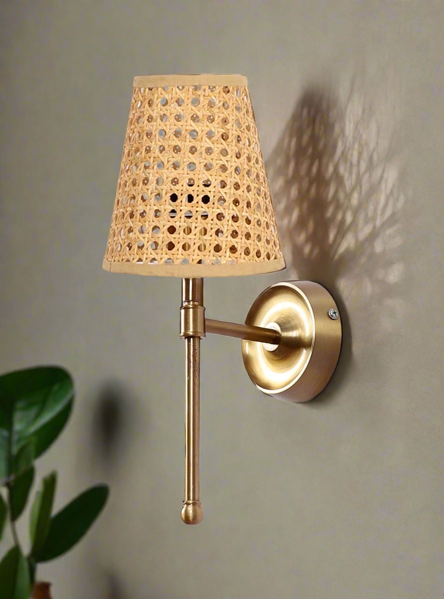 Bamboo Wall Lamp For Living Room | Cane Wall Light - Jagvi - Akway Lighting > Wall Lamps & Sconces (Image 1)
