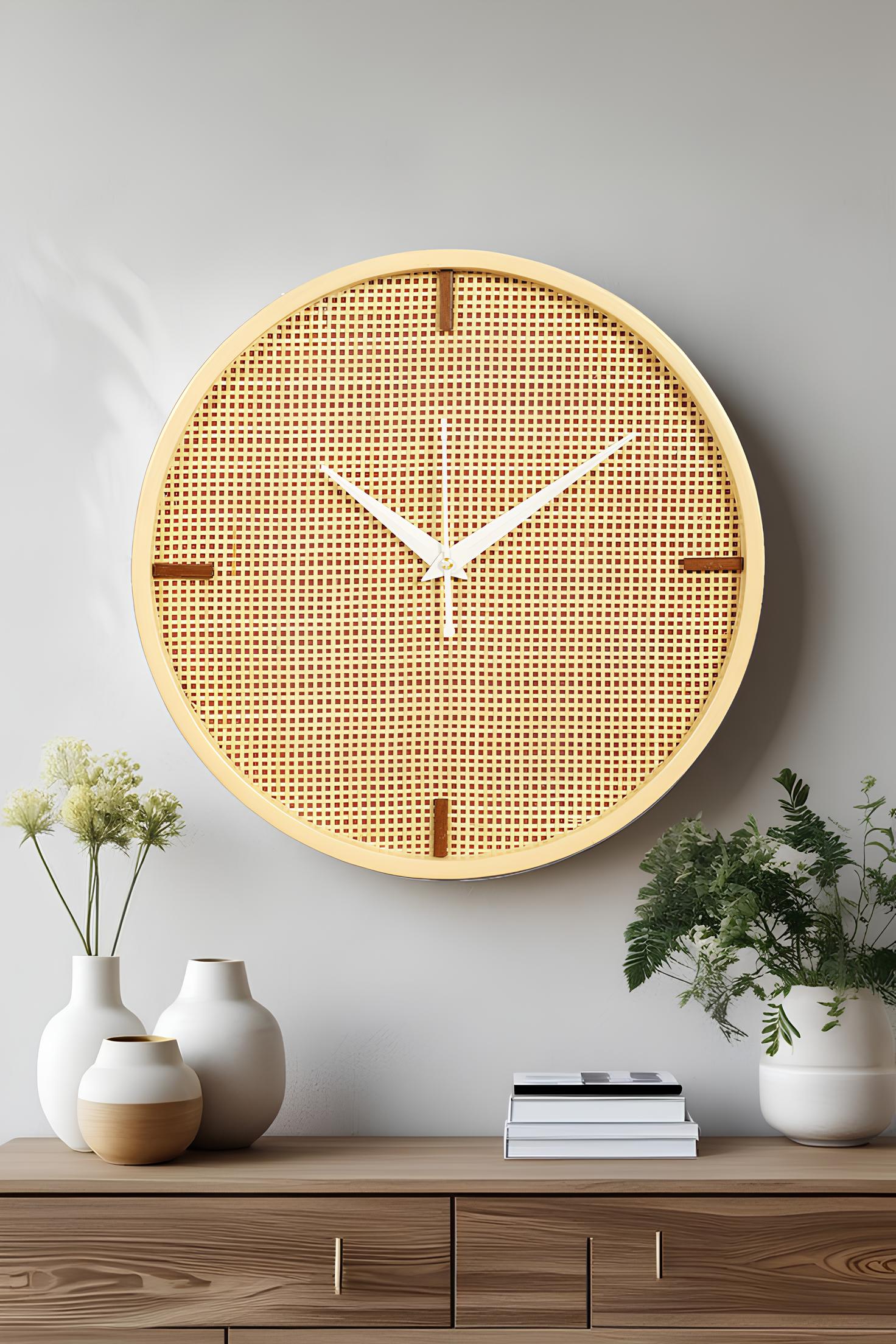 Rattan Wall Clock for Living Room Stylish - Handwoven Bamboo Clock for Home, Kitchen, Hall | Boho Decorative Round Wicker Wal