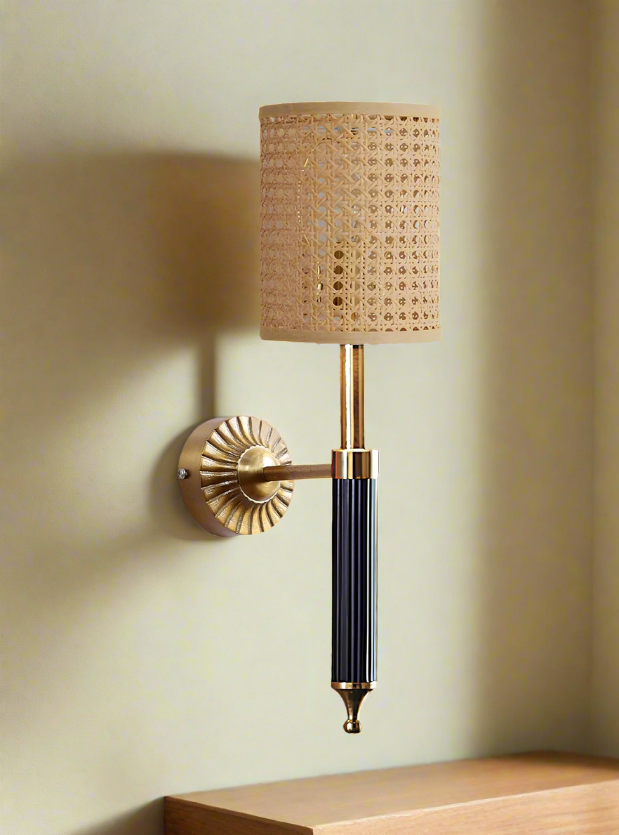 Rattan Wall Lamp For Living Room | Rattan Wall Light - Nisha - Akway Lighting > Wall Lamps & Sconces (Image 1)