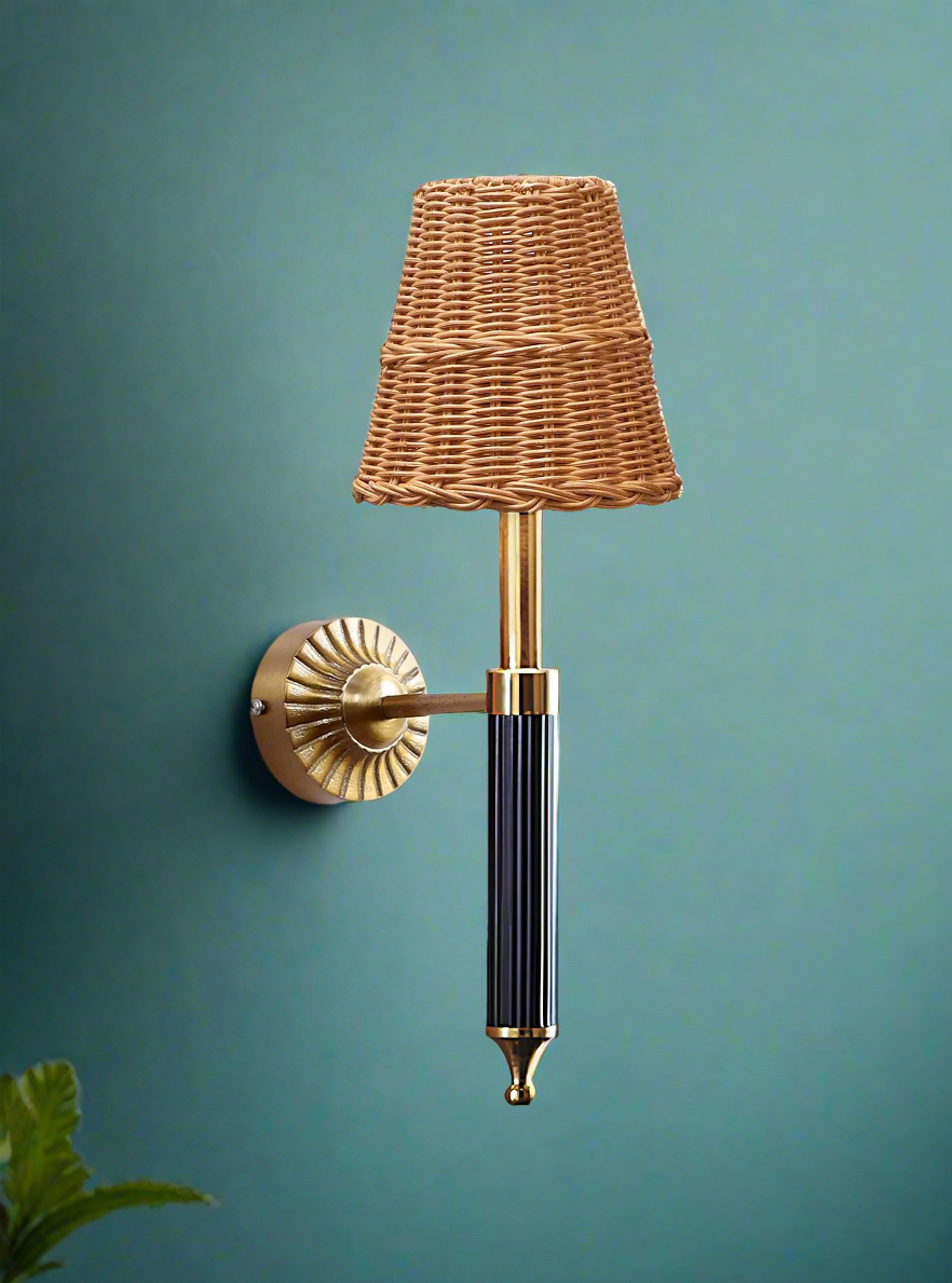 Rattan Wall Light For Living Room | Bamboo Brass Sconce - Odika - Akway Lighting > Wall Lamps & Sconces (Image 6)