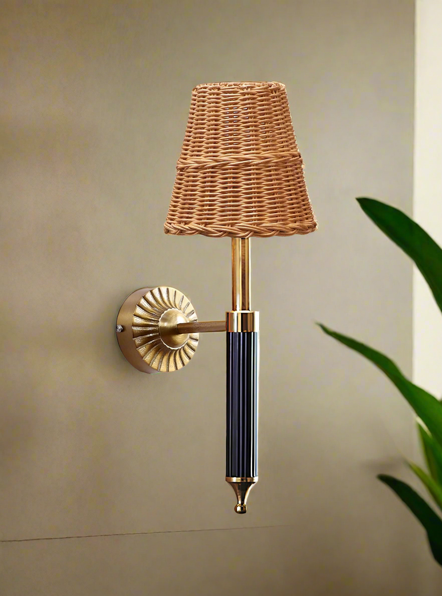 Rattan Wall Light For Living Room | Bamboo Brass Sconce - Odika - Akway Lighting > Wall Lamps & Sconces (Image 4)