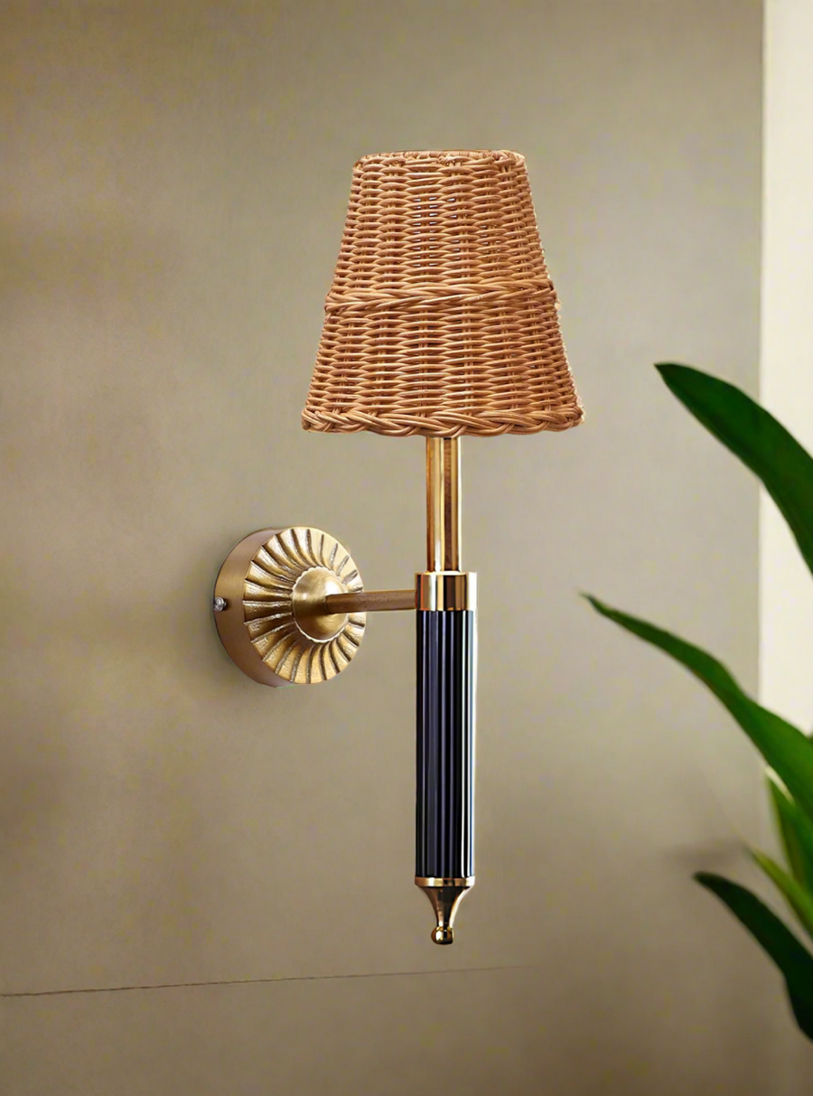 Rattan Wall Light For Living Room | Bamboo Brass Sconce - Odika - Akway Lighting > Wall Lamps & Sconces (Image 4)