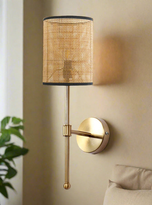 Cane Wall Light For Living Room | Bamboo Wall Lamp - Anika - Akway Lighting > Wall Lamps & Sconces (Image 1)