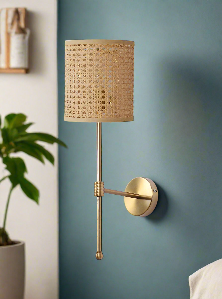 Rattan Wall Lamp For Living Room | Bamboo Wall Scone - Charvi - Akway Lighting > Wall Lamps & Sconces (Image 1)
