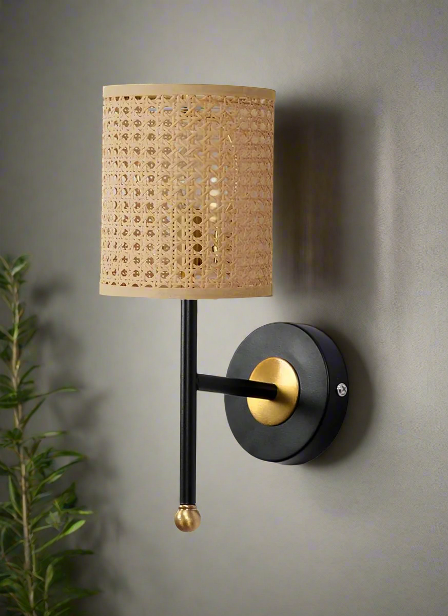 Rattan Wall Lamp For Living Room | Bamboo Wall Scone - Anusha - Akway Lighting > Wall Lamps & Sconces (Image 1)