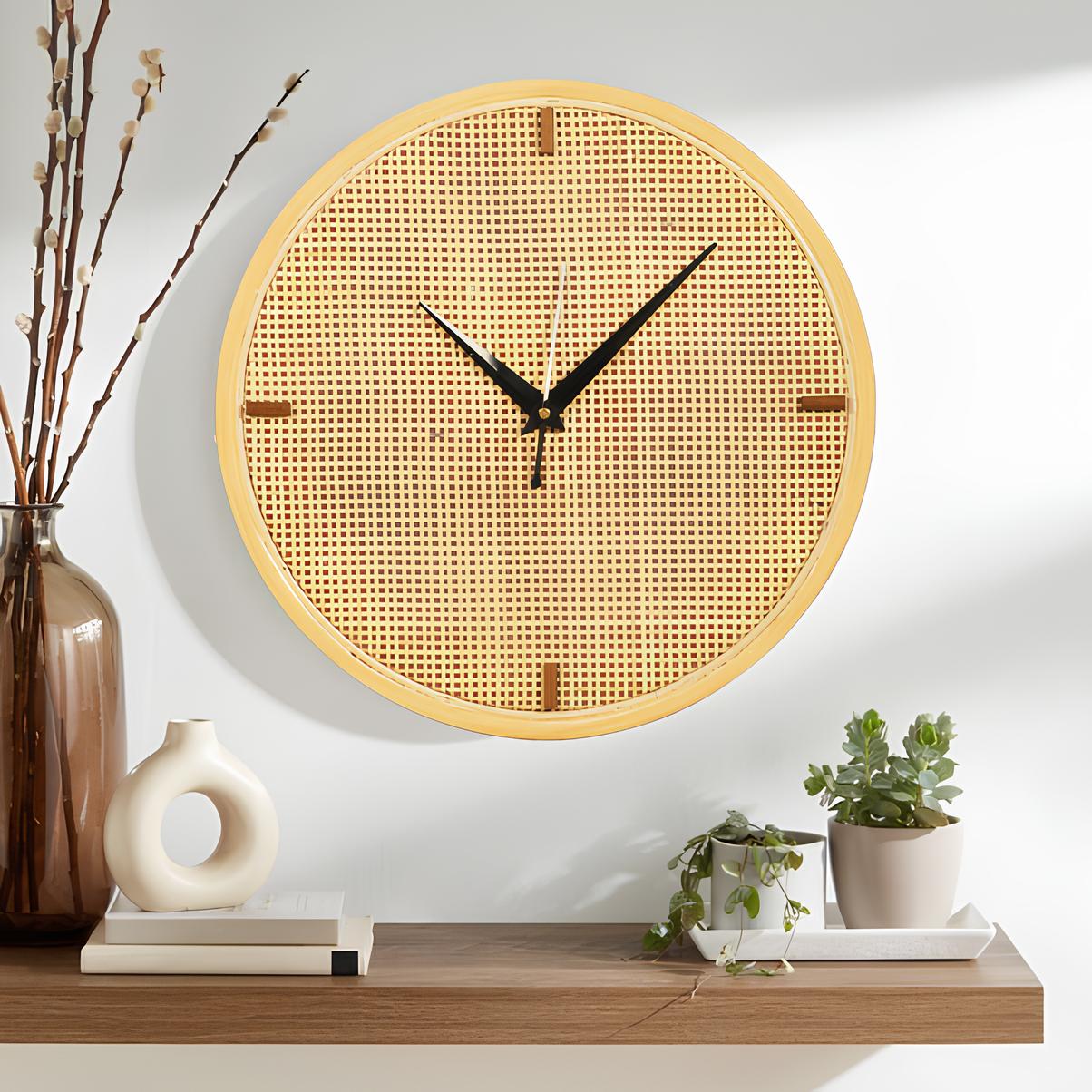 Rattan Wall Clock for Living Room Stylish - Handwoven Bamboo Clock for Home, Kitchen, Hall | Boho Decorative Round Wicker Wal