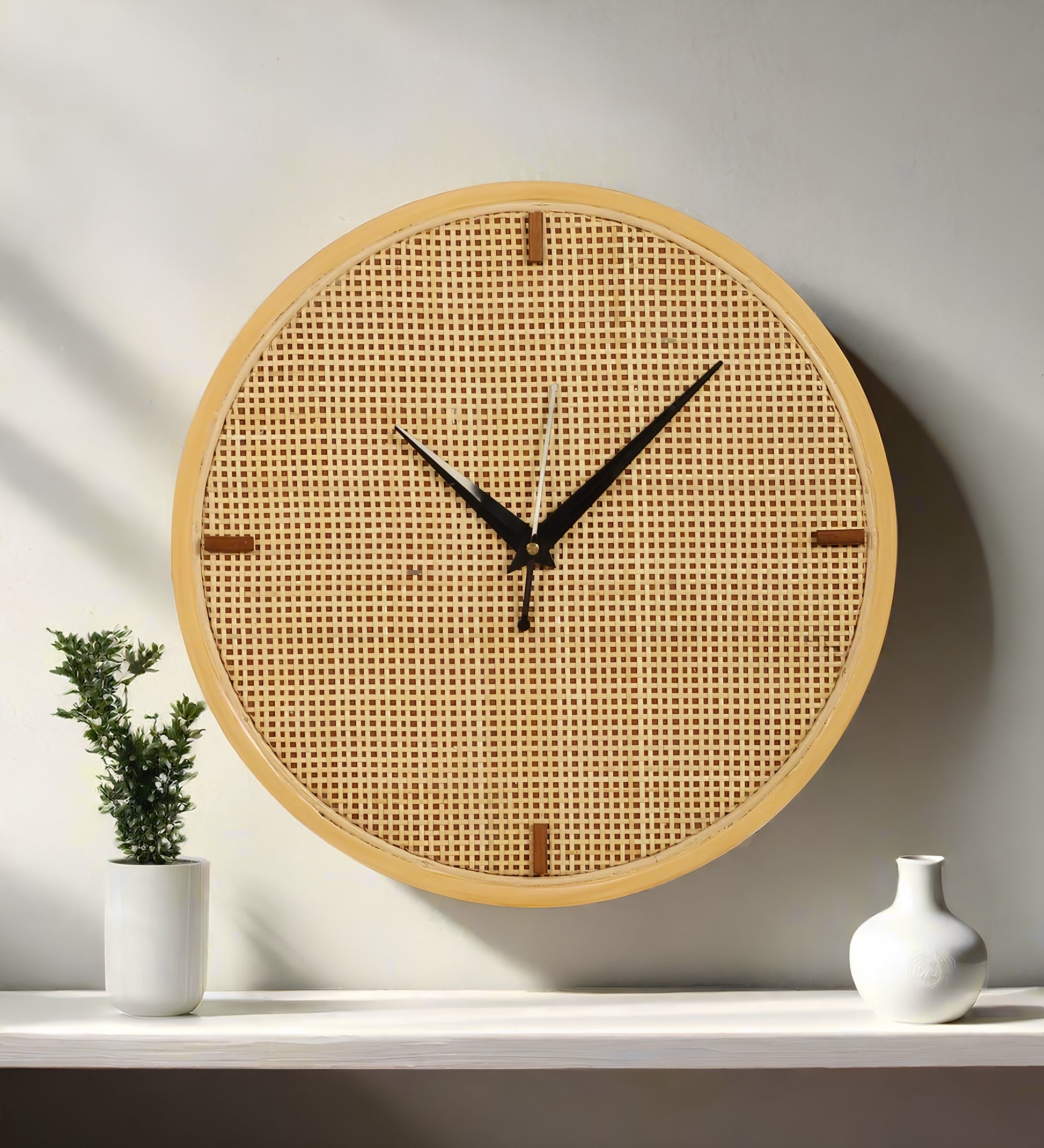 Rattan Wall Clock for Living Room Stylish - Handwoven Bamboo Clock for Home, Kitchen, Hall | Boho Decorative Round Wicker Wal