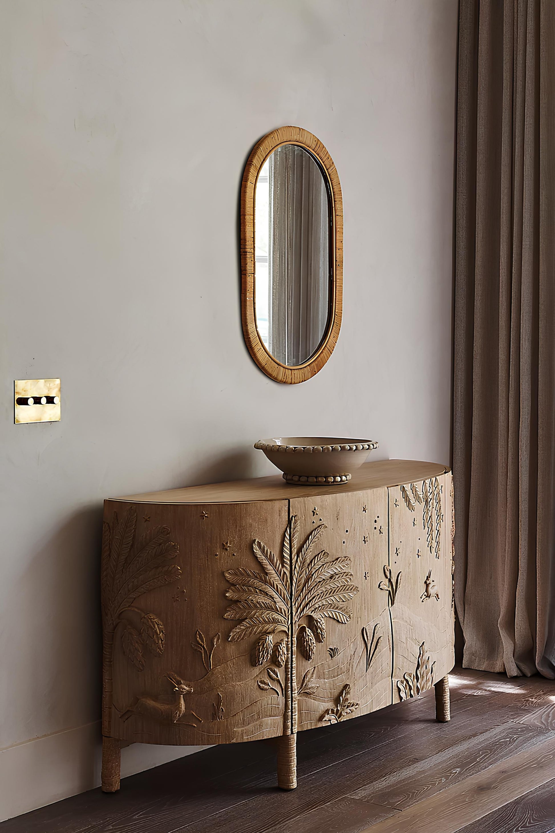 Bamboo Wall Mirror for living room | Cane Wall Mirror | Rattan Mirror - Hrida - Akway Uncategorized (Image 5)