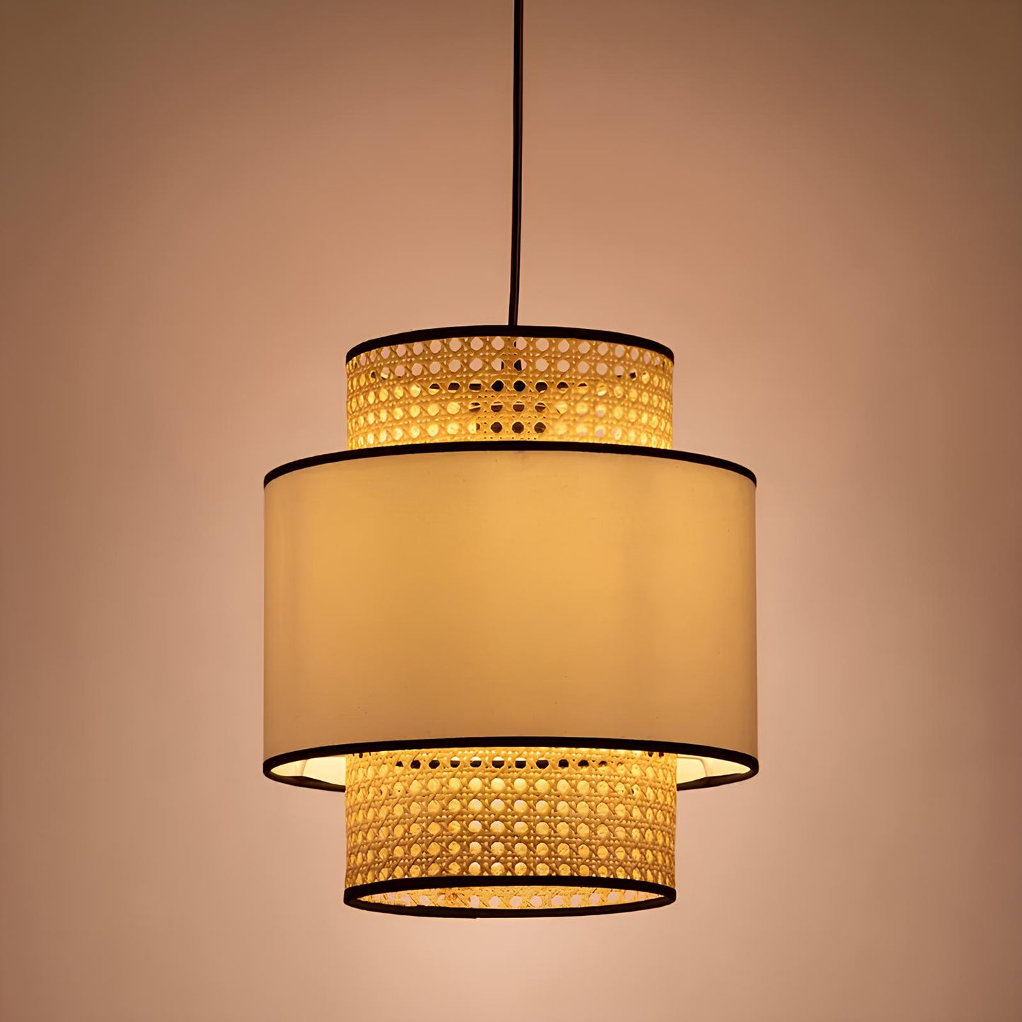 Bamboo Hanging lamp for Living Room | Rattan Pendant light | Cane ceiling light - Idhant 14 Dia x 12"H by Akway - Image 3
