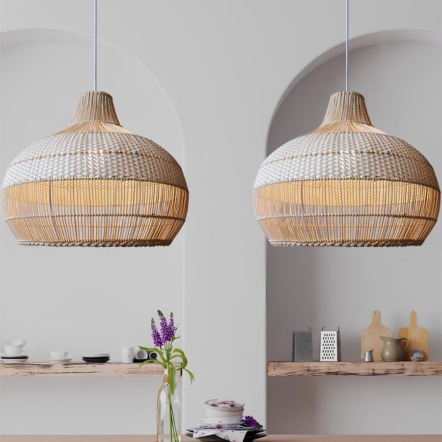 Bamboo Pendant Light for Living Room 14 Inch - Laksh by Akway