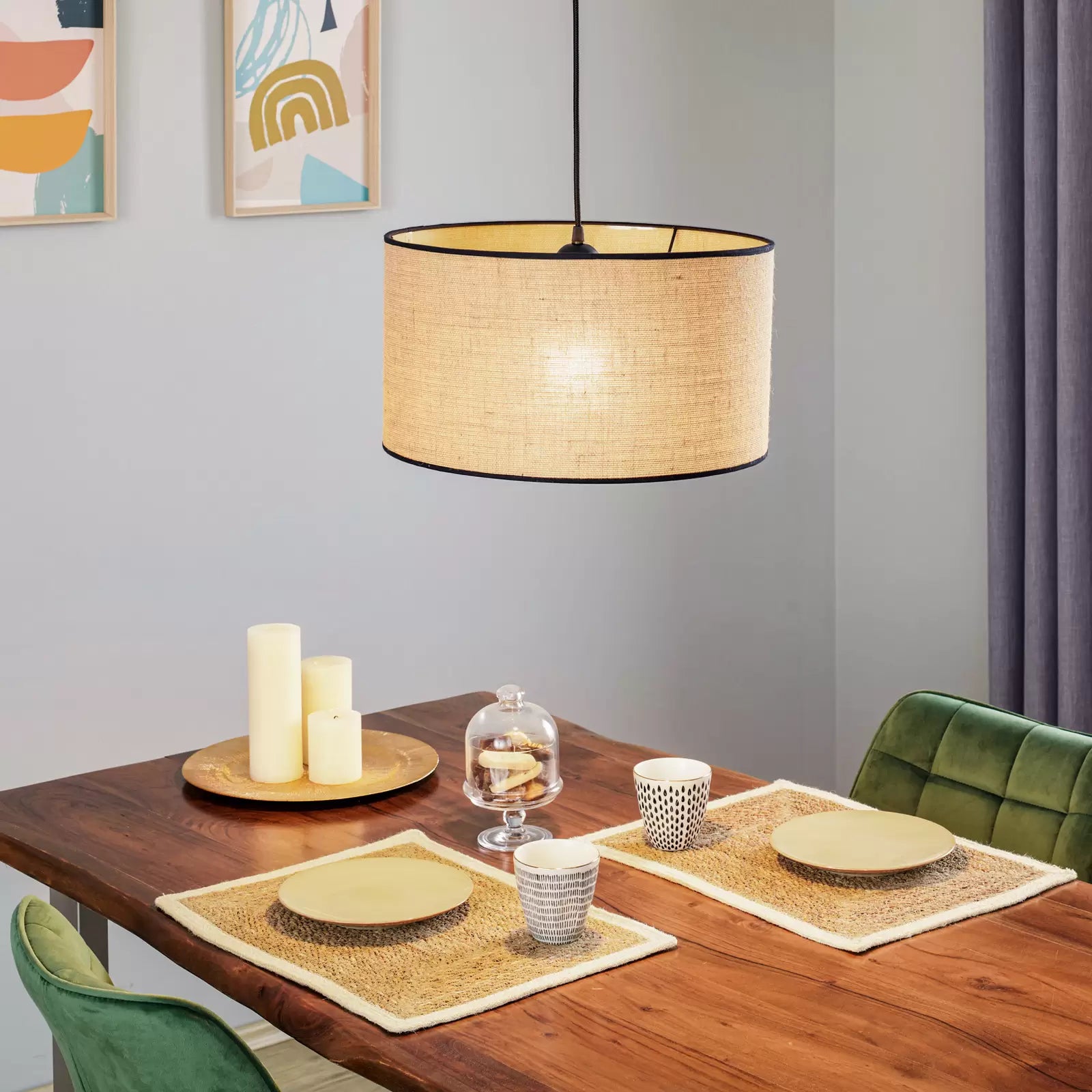 Handcrafted Jute Hanging Lamp | Boho Ceiling Lamp for Bedroom - Kamala - Akway Home > Ceiling Lights (Image 2)