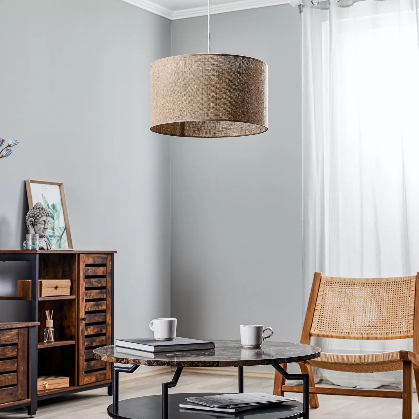 Jute Pendant Light for Living Room | Jute Hanging Lamp - Jasmit