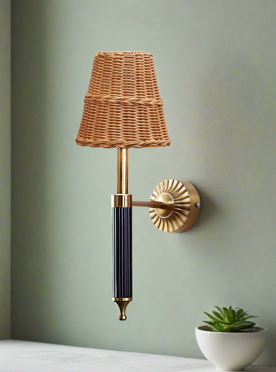 Rattan Wall Light For Living Room | Bamboo Brass Sconce - Odika - Akway Lighting > Wall Lamps & Sconces (Image 2)