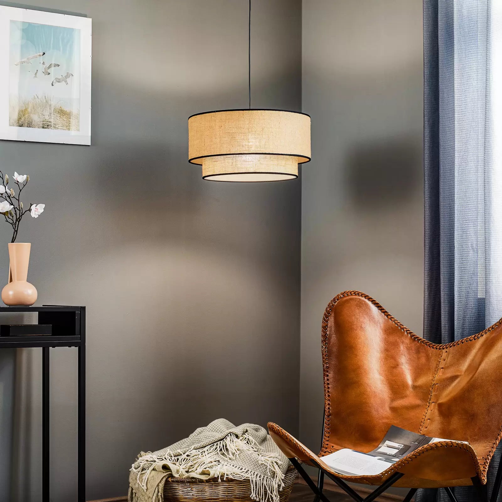 Jute Hanging Lamp for Living Room | Jute Pendant Lamp - Jeevika 12 Dia x 8 Height by Akway - Image 4