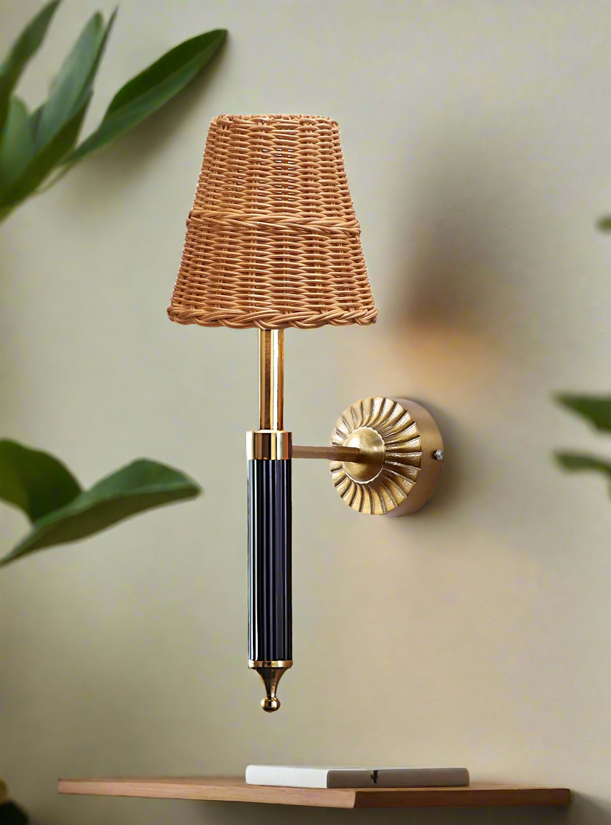 Rattan Wall Light For Living Room | Bamboo Brass Sconce - Odika - Akway Lighting > Wall Lamps & Sconces (Image 1)
