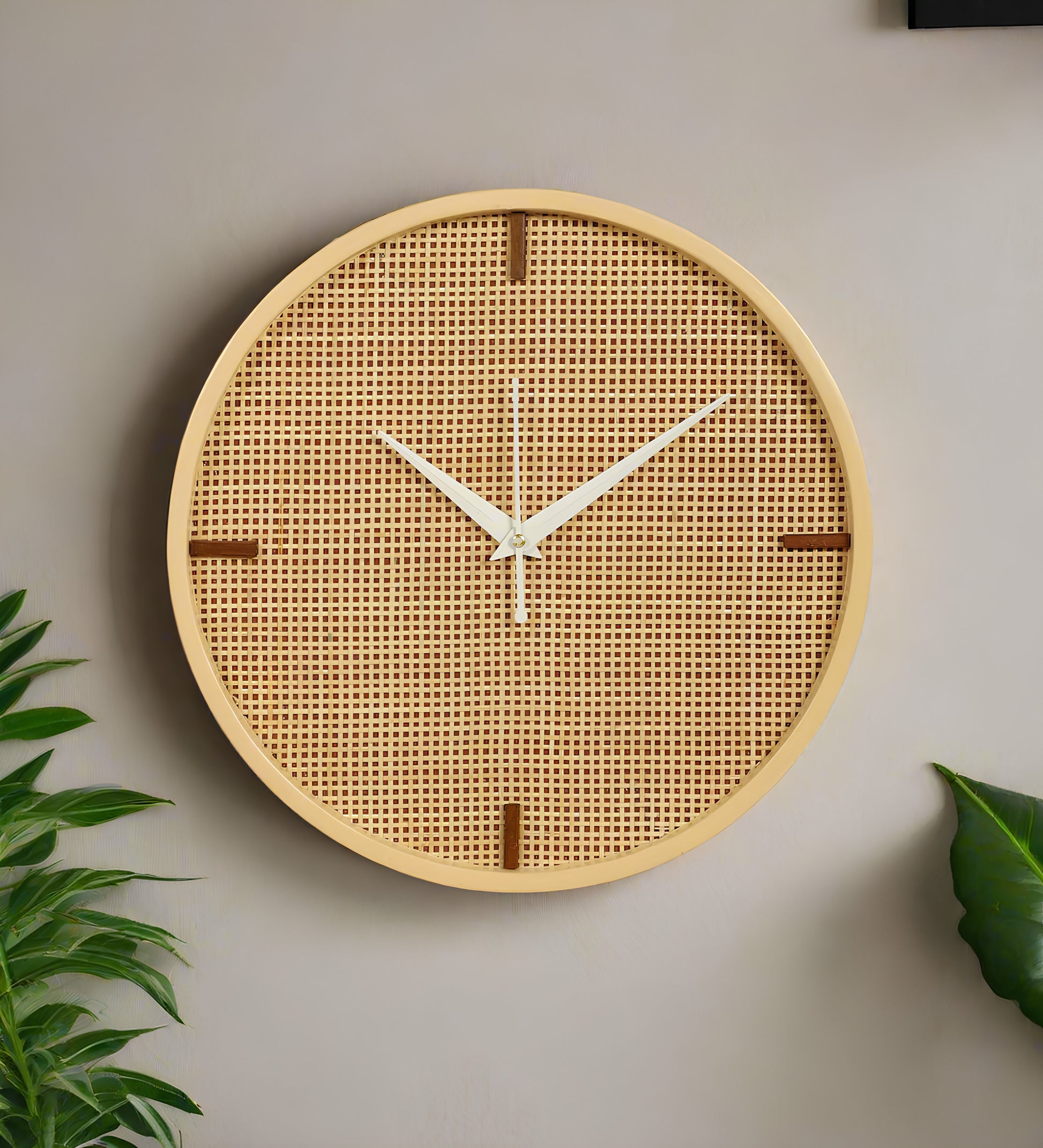 Rattan Wall Clock for Living Room Stylish - Handwoven Bamboo Clock for Home, Kitchen, Hall | Boho Decorative Round Wicker Wal