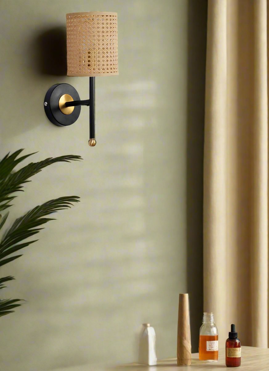 Rattan Wall Lamp For Living Room | Bamboo Wall Scone - Anusha - Akway Lighting > Wall Lamps & Sconces (Image 4)