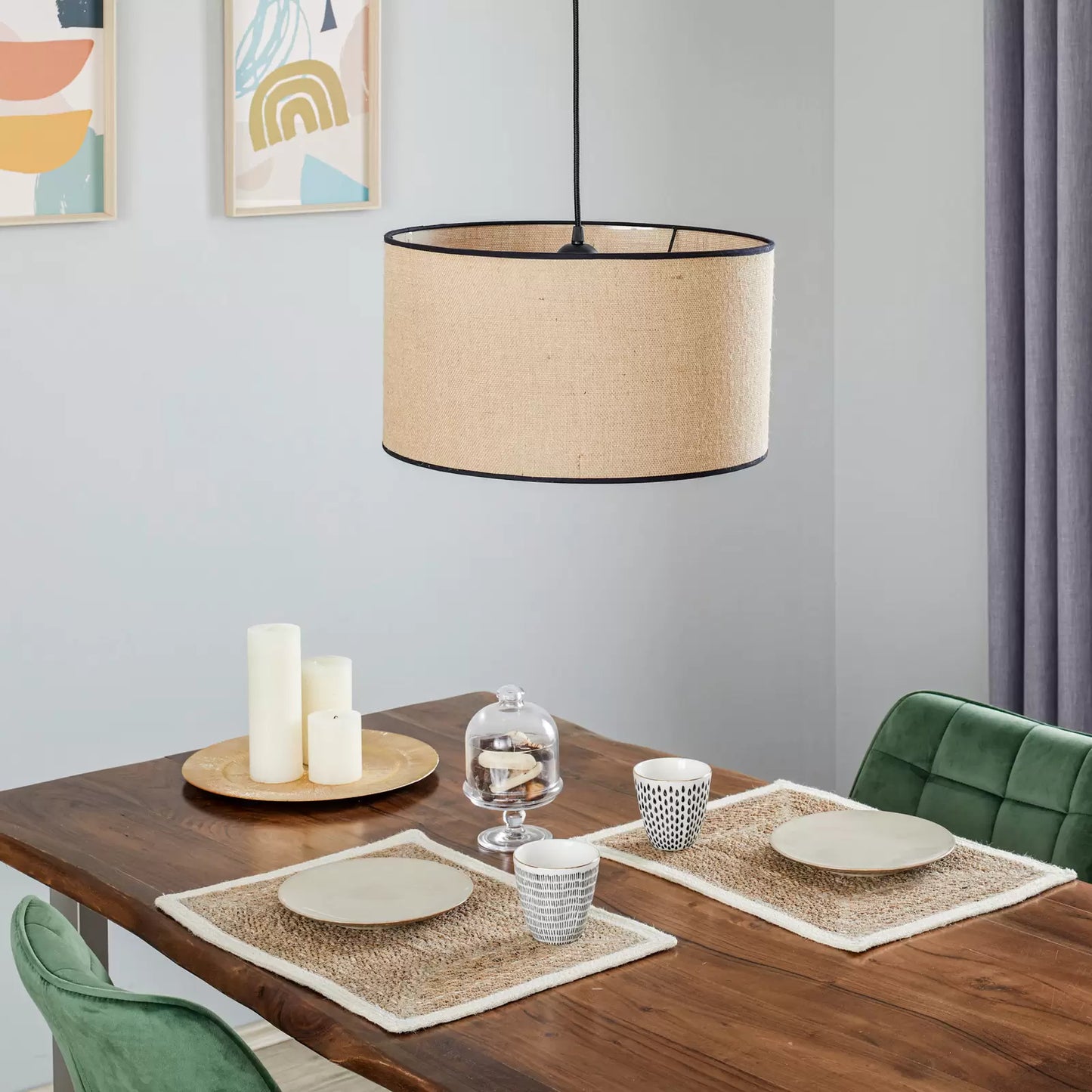 Handcrafted Jute Hanging Lamp | Boho Ceiling Lamp for Bedroom - Kamala - Akway Home > Ceiling Lights (Image 3)