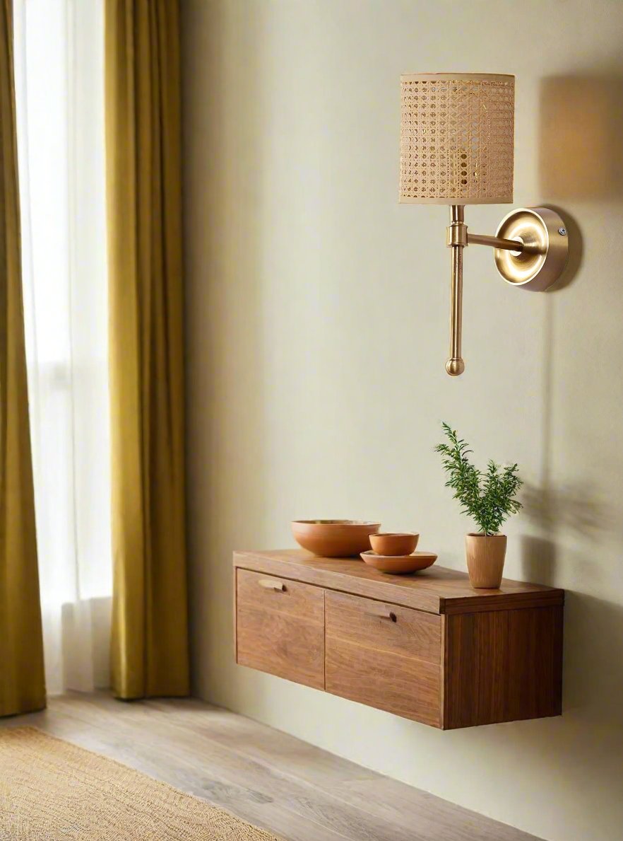 Bamboo Wall Lamp For Living Room | Rattan Wall Scone - Aradhana - Akway Lighting > Wall Lamps & Sconces (Image 5)