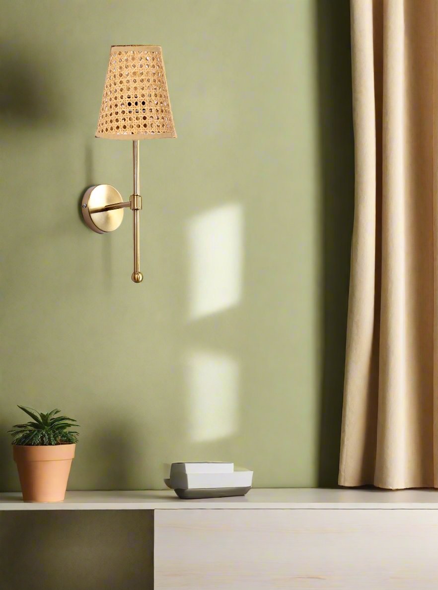 Bamboo Wall Lamp For Living Room | Cane Wall Light - Janaki - Akway Lighting > Wall Lamps & Sconces (Image 5)