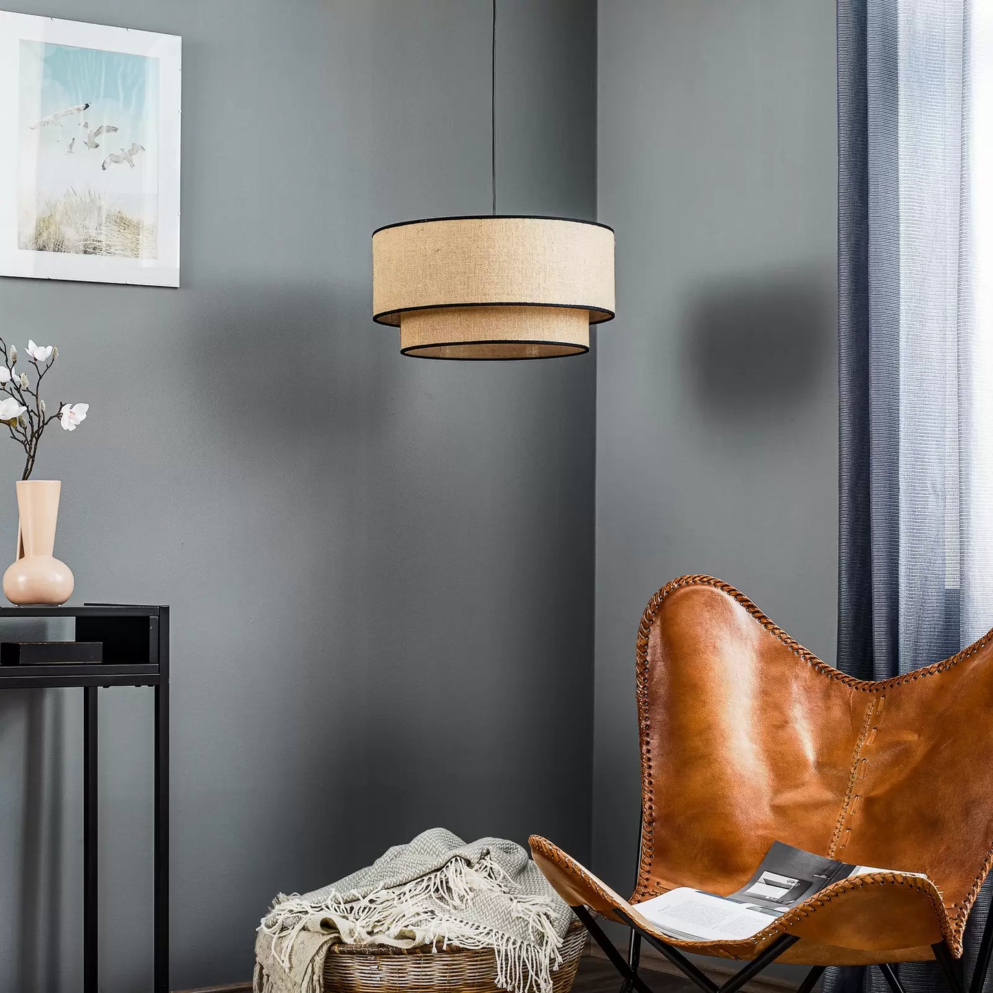 Jute Hanging Lamp for Living Room | Jute Pendant Lamp - Jeevika 12 Dia x 8 Height by Akway - Image 5