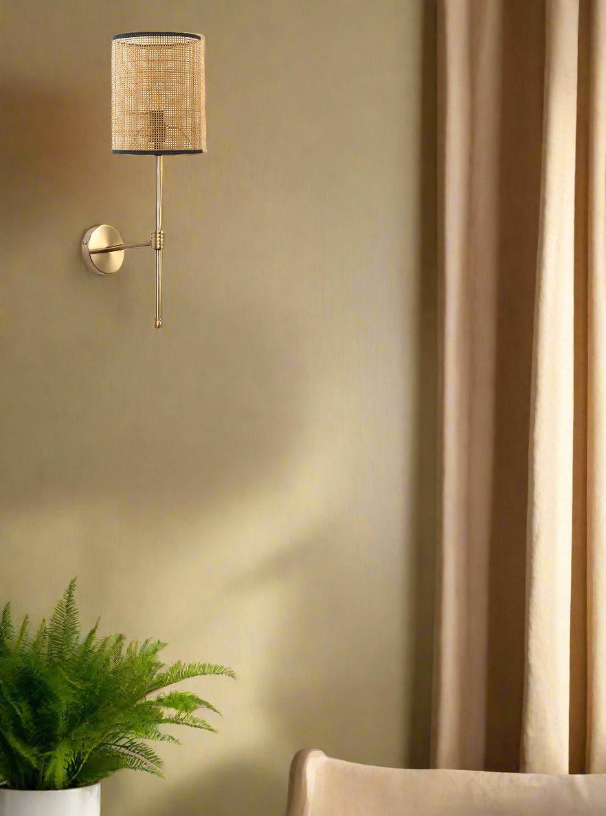 Rattan Wall Light For Living Room | Cane Wall Light - Amaira - Akway Lighting > Wall Lamps & Sconces (Image 5)