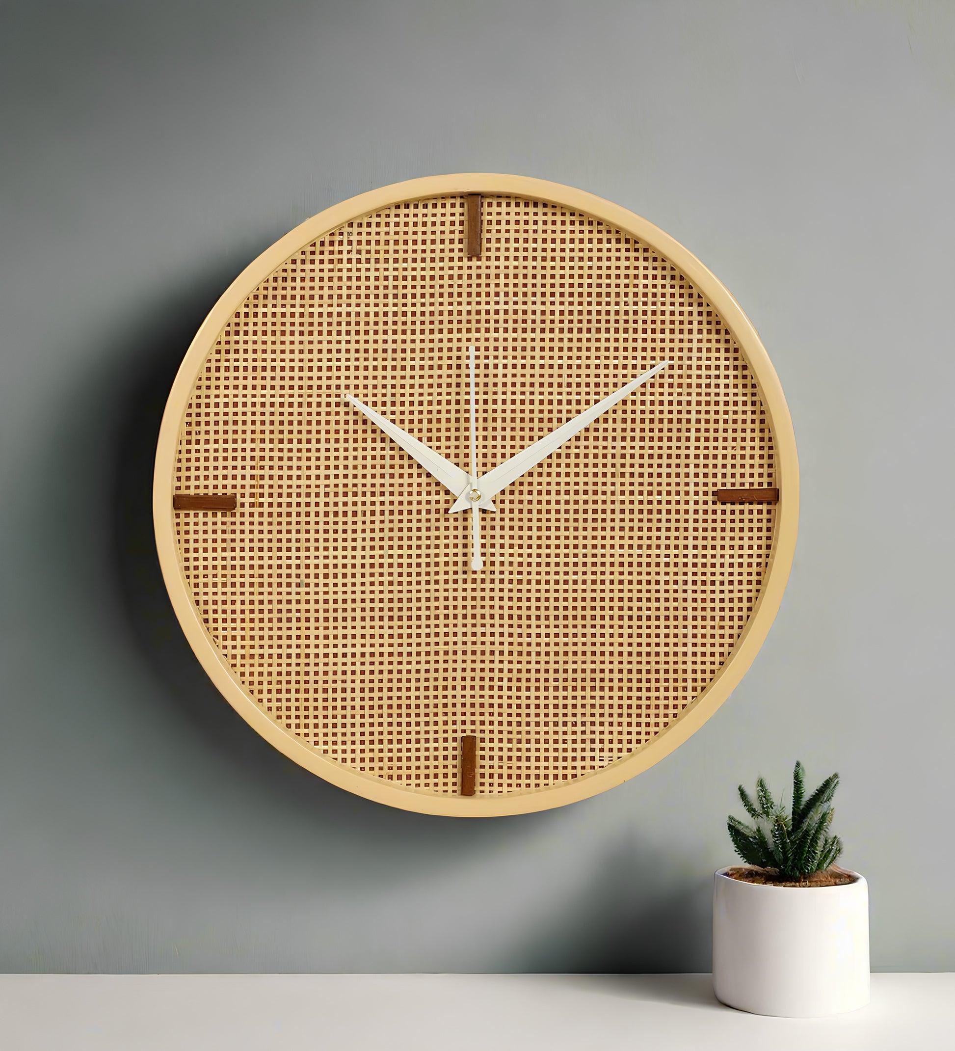 Rattan Wall Clock for Living Room Stylish - Handwoven Bamboo Clock for Home, Kitchen, Hall | Boho Decorative Round Wicker Wal