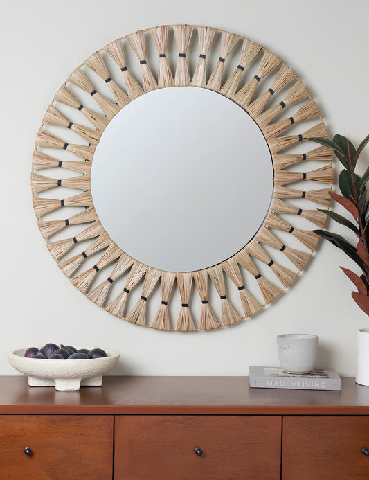 Bamboo Wall Mirror for living room | Cane Wall Mirror | Rattan Mirror - Adah - Akway