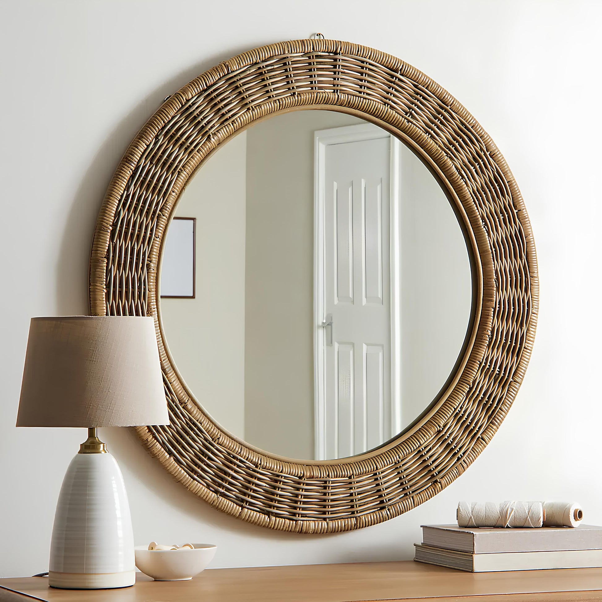 Bamboo Wall Mirror for living room | Cane Wall Mirror | Rattan Mirror - Ishita - Akway Uncategorized (Image 1)