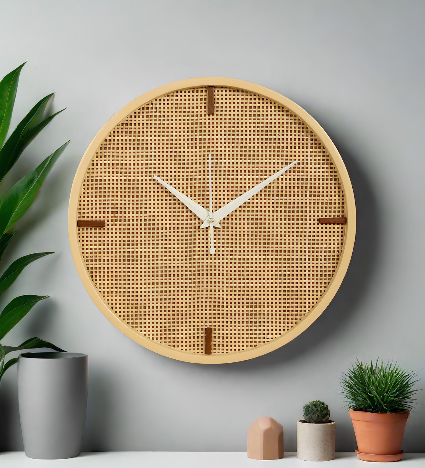 Rattan Wall Clock for Living Room Stylish - Handwoven Bamboo Clock for Home, Kitchen, Hall | Boho Decorative Round Wicker Wal