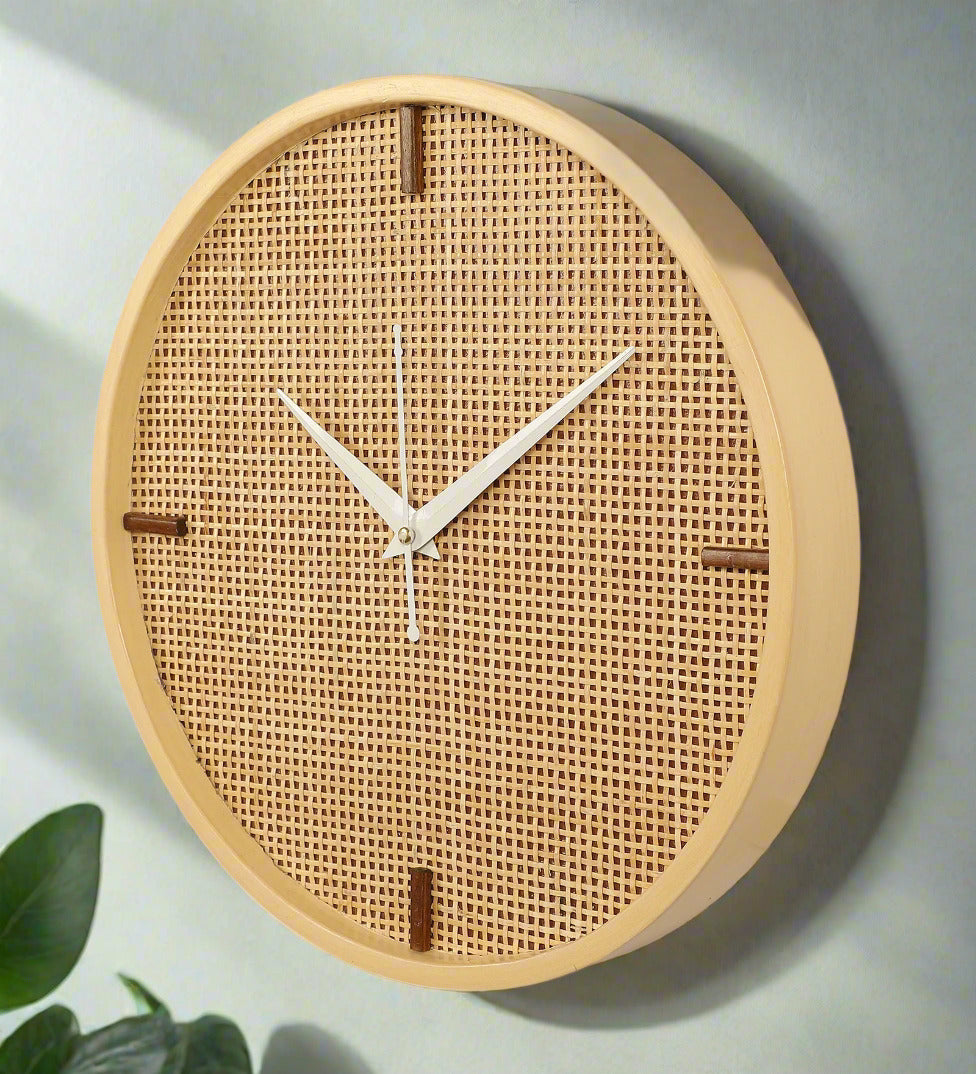 Rattan Wall Clock for Living Room Stylish - Handwoven Bamboo Clock for Home, Kitchen, Hall | Boho Decorative Round Wicker Wal