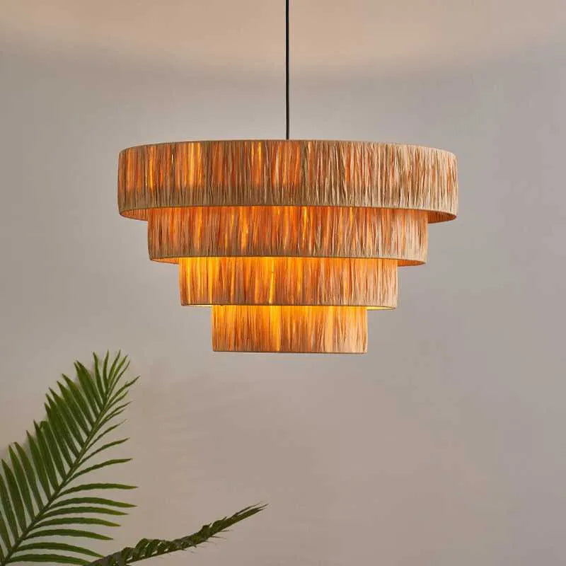 Bamboo Hanging lamp for Living Room | Rattan Pendant light | Cane ceiling light - Advik 20" Dia x 13" H by Akway - Image 2