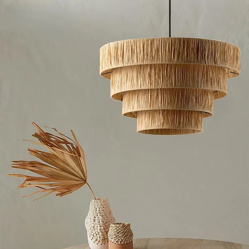 Bamboo Hanging lamp for Living Room | Rattan Pendant light | Cane ceiling light - Advik 20" Dia x 13" H by Akway - Image 3