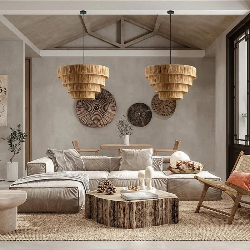 Bamboo Hanging lamp for Living Room | Rattan Pendant light | Cane ceiling light - Advik 20" Dia x 13" H by Akway - Image 7