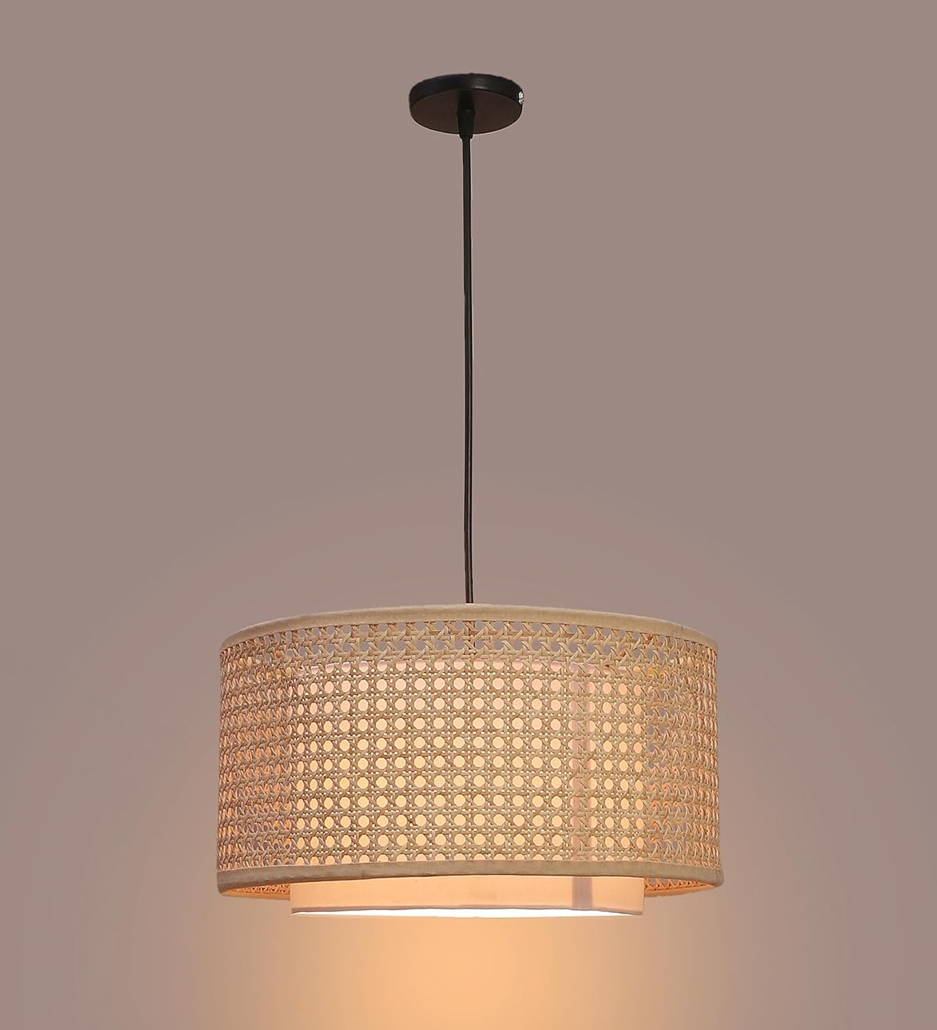 Rattan Hanging lamp for Living Room | Bamboo Hanging Lamp | Cane Pendant light - Anahita 12" Dia x 6" Height by Akway - Image