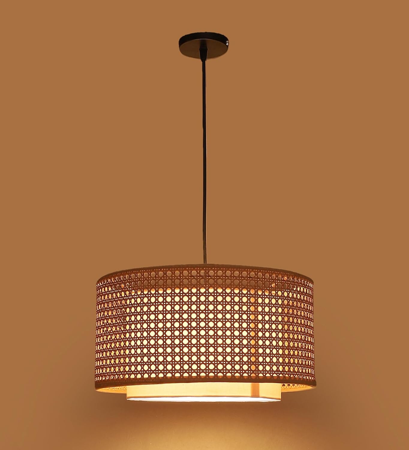 Rattan Hanging lamp for Living Room | Bamboo Hanging Lamp | Cane Pendant light - Anahita 12" Dia x 6" Height by Akway - Image