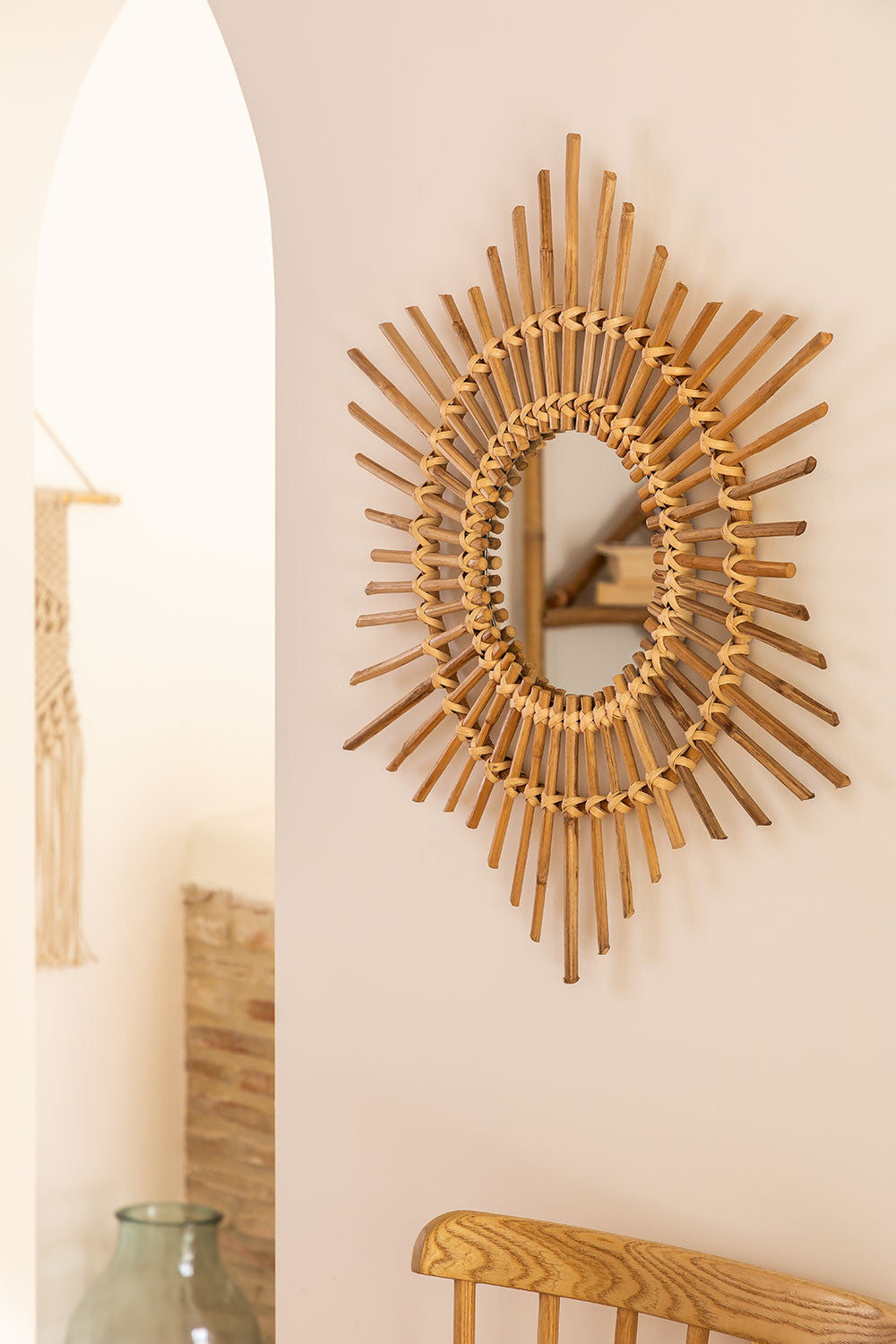 Bamboo Wall Mirror for living room | Cane Wall Mirror | Rattan Mirror - Krisha - Akway Uncategorized (Image 2)