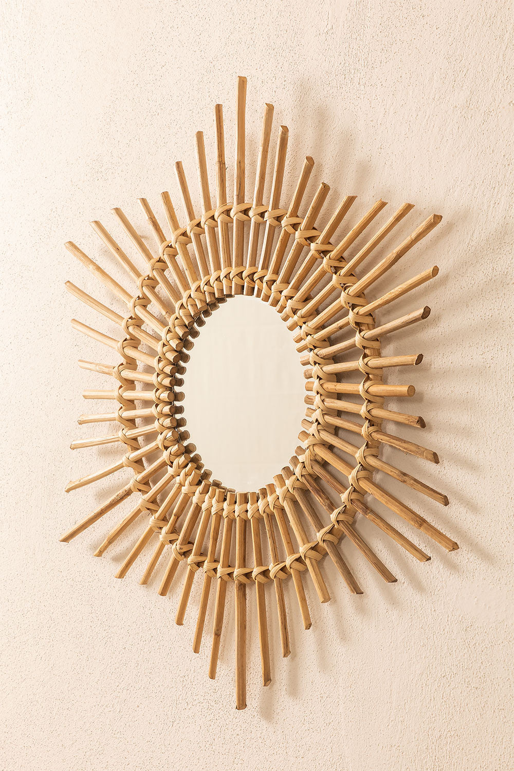 Bamboo Wall Mirror for living room | Cane Wall Mirror | Rattan Mirror - Krisha - Akway Uncategorized (Image 3)